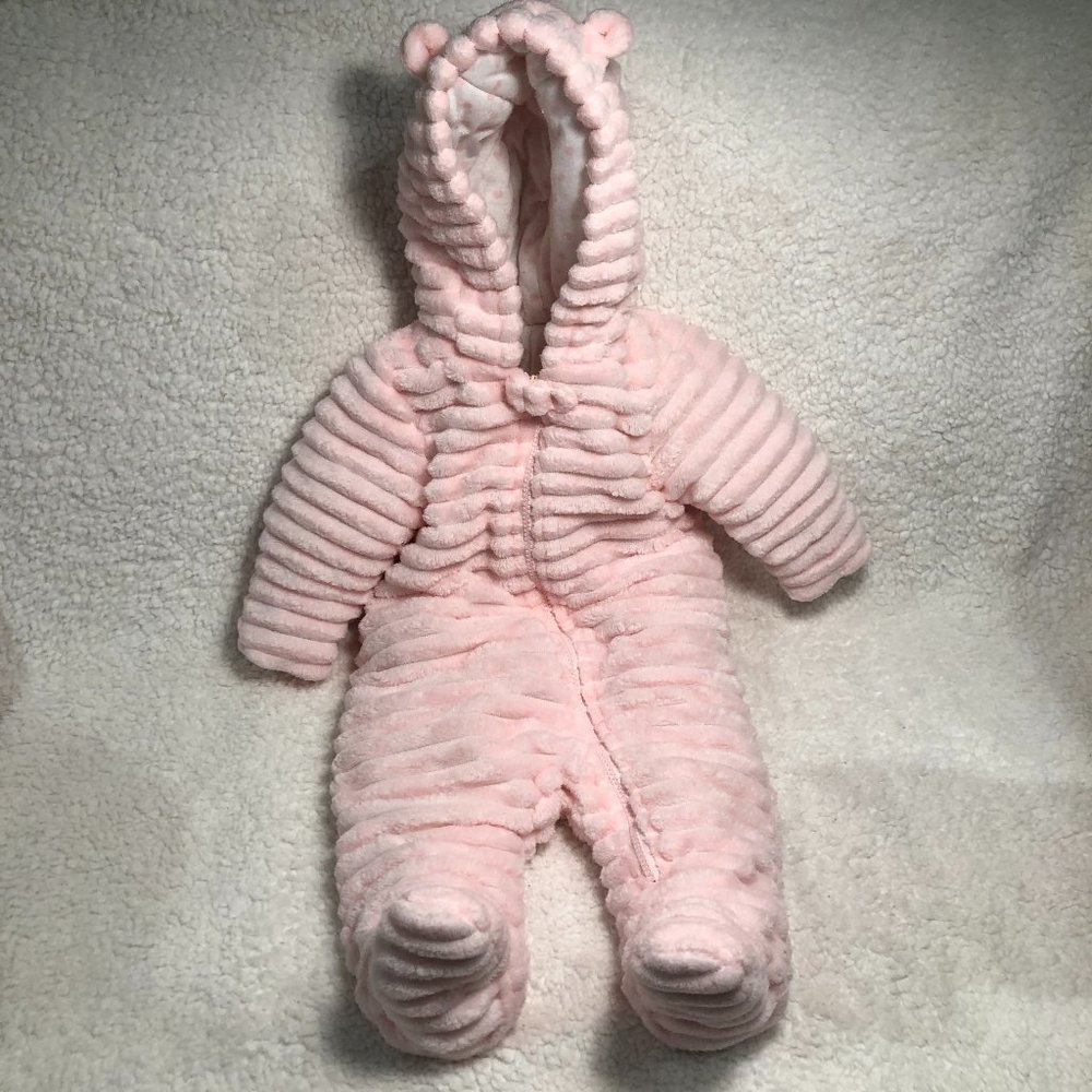 Winter Nation Baby Warm Plush Jumpsuit Zipped Hooded Size 6-9mo.